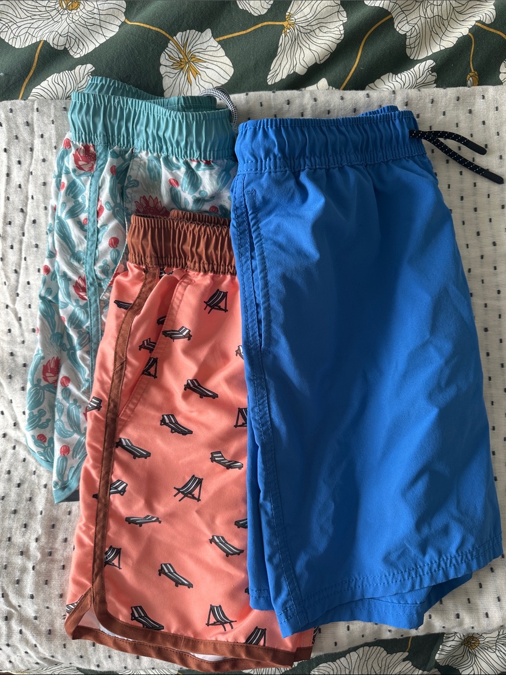 Kids' Blue, Coral, and Teal Swim Shorts Trio